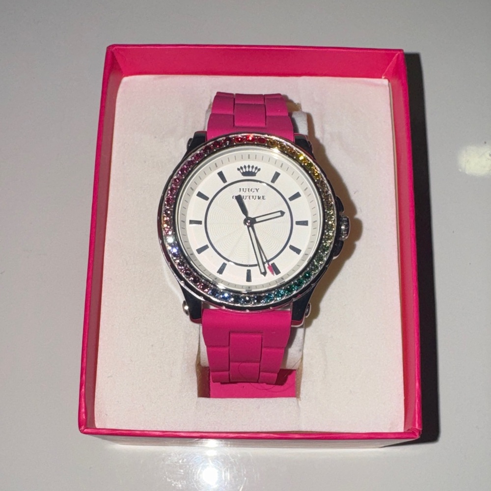 Juicy Couture Pink Watch with Rainbow Crystal Bezel